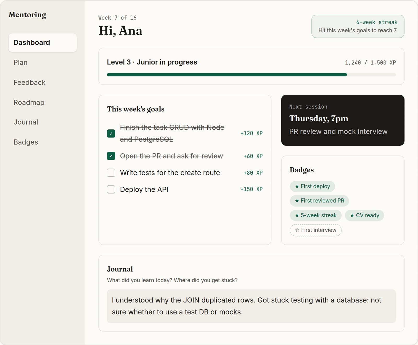 The student dashboard